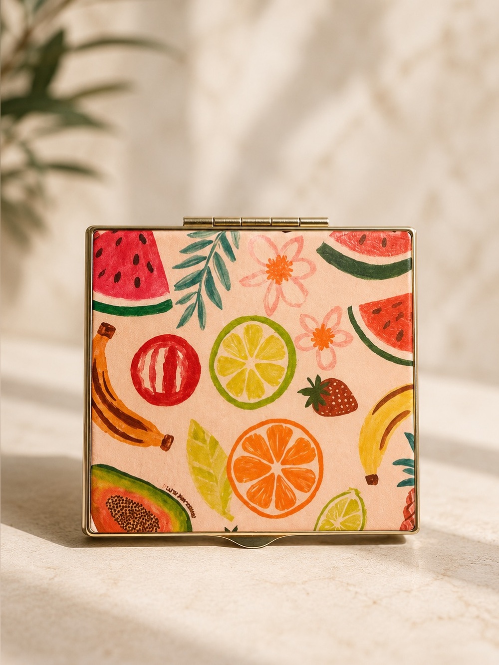 Compact Mirror Citrus & Floral Fruit Print